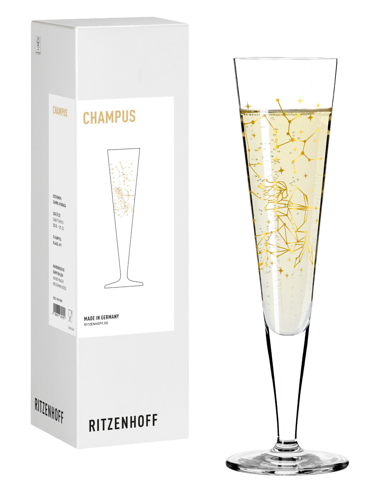 RITZENHOFF Champagnerglas #9 Schütze (Z. Mubaza) H25 Freisteller 1