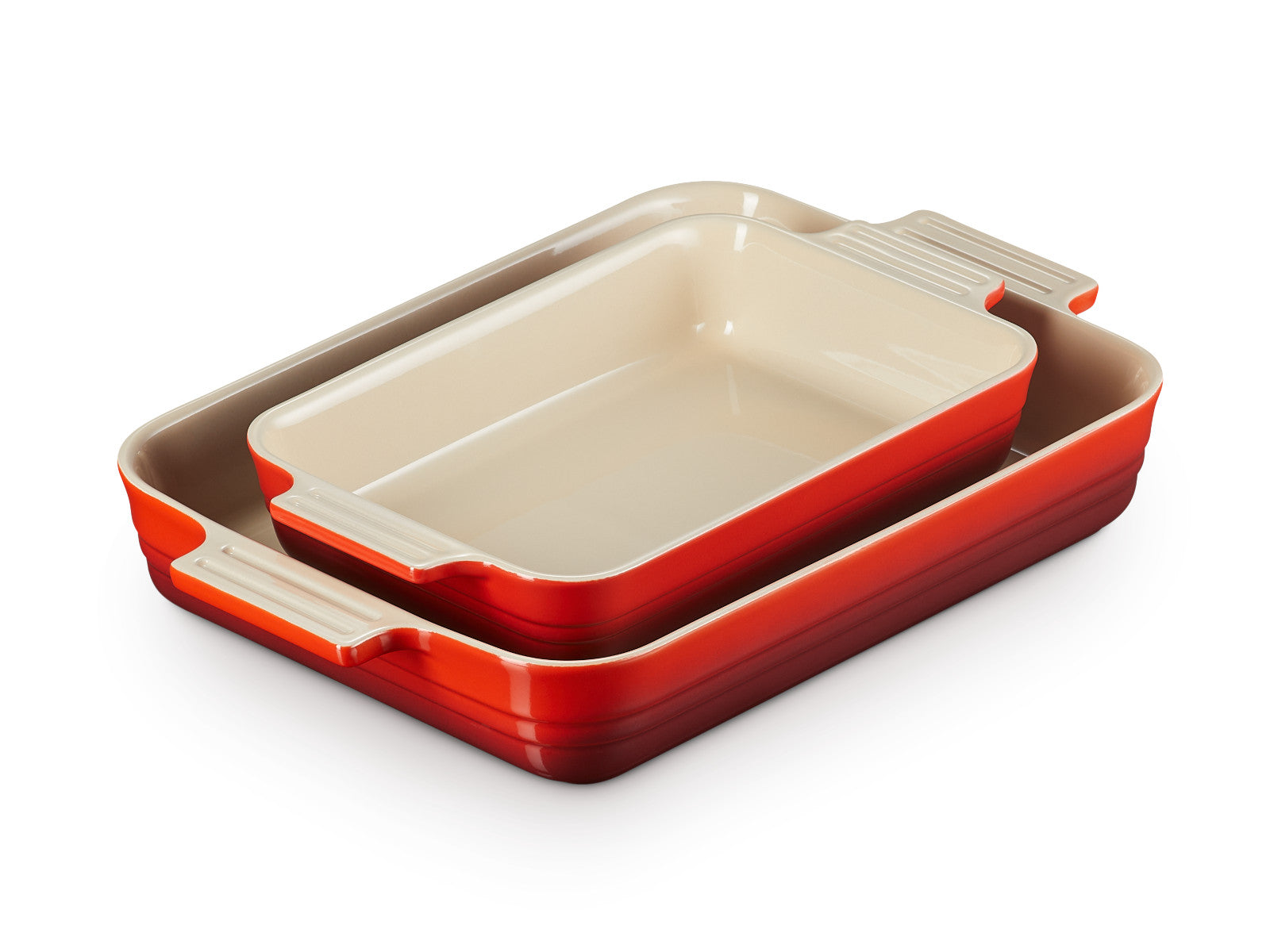 Le Creuset Auflaufform Klassik rechteckig kirschrot 25/32cm Set 2tlg Freisteller 2