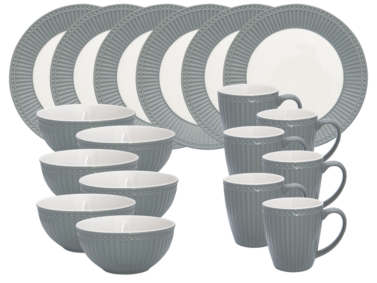 Greengate Alice Frühstücksset stone grey 18tlg Freisteller
