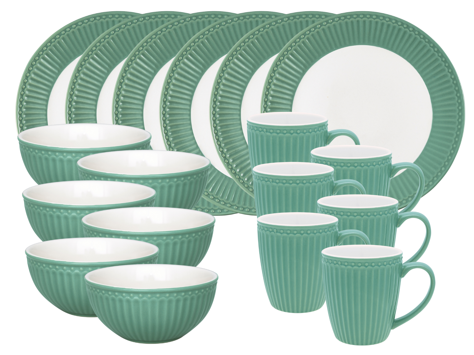 Greengate Alice Frühstücksset dusty green 18tlg Freisteller