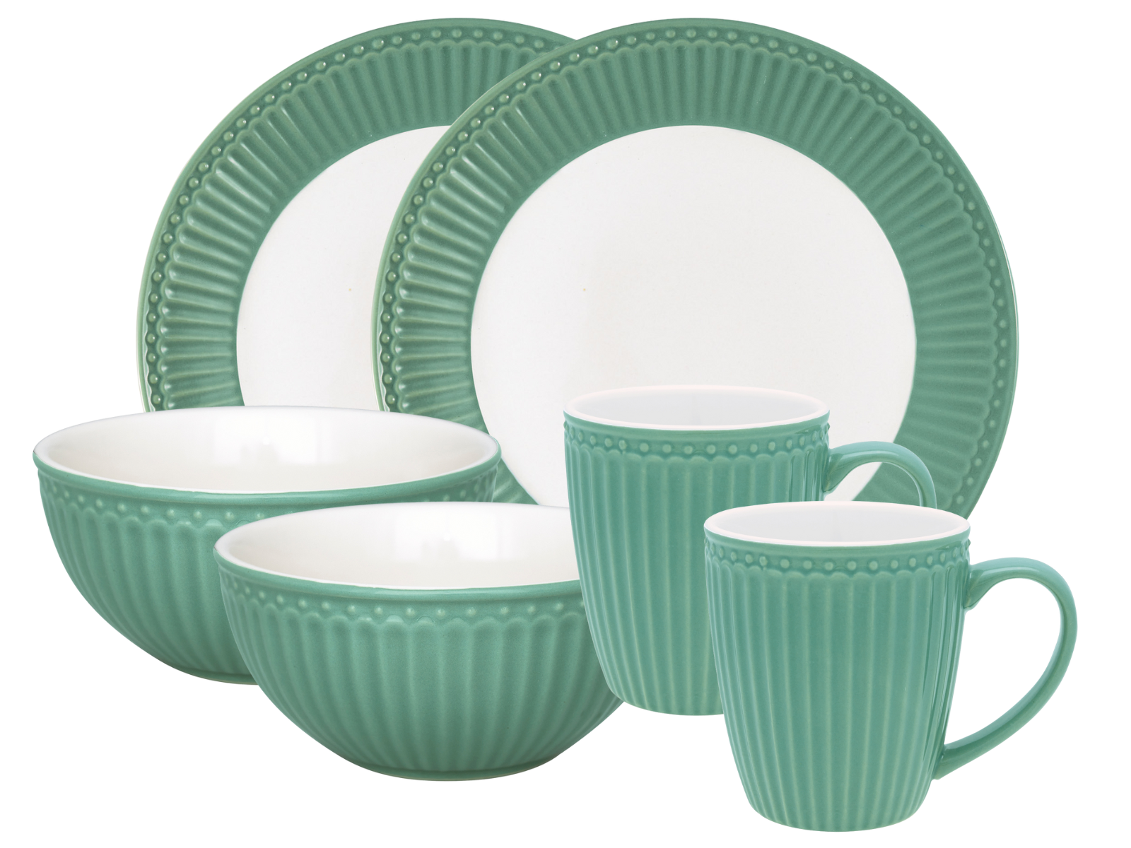 Greengate Alice Frühstücksset dusty green 6tlg Freisteller