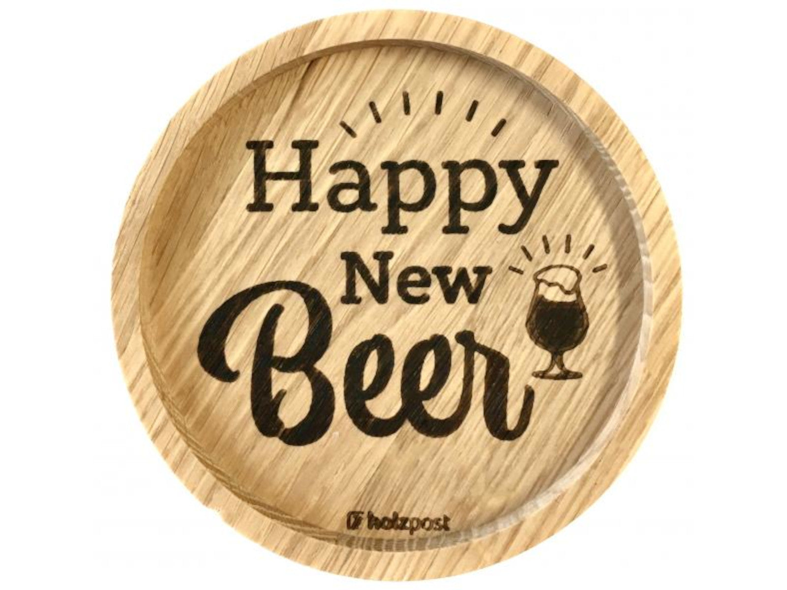 holzpost Untersetzer Happy New BEER Eiche 11,2cm Freisteller 1
