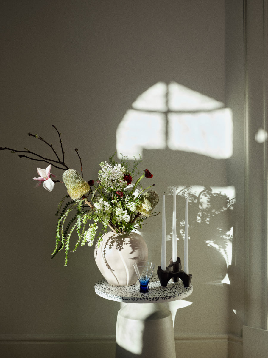 Broste Copenhagen Leda Vase grey sand 25x25cm Lifestyle