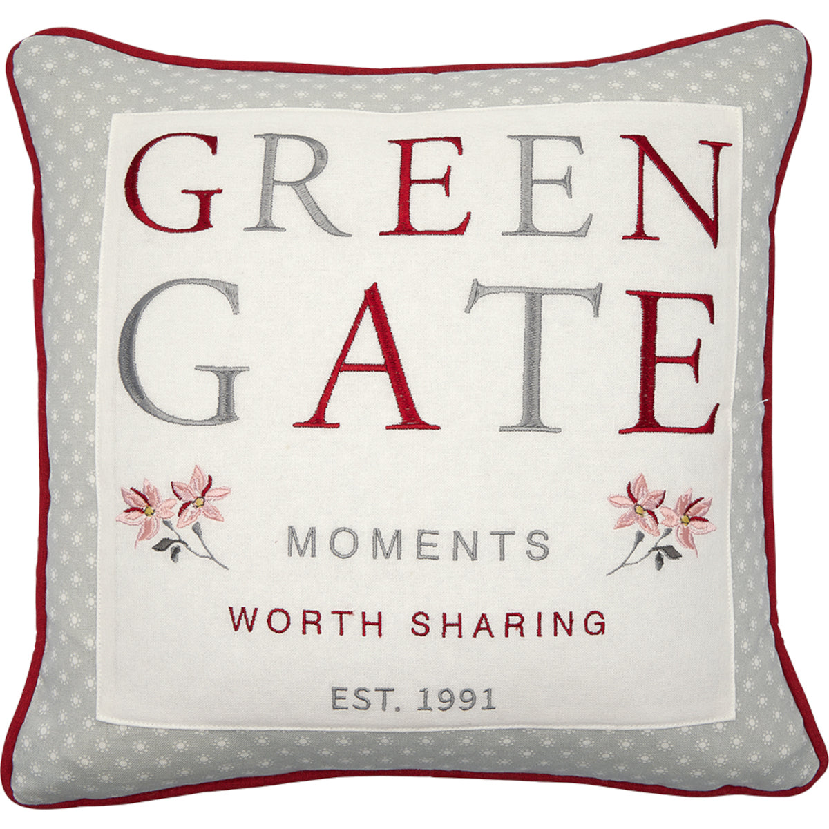 Greengate Moments Kissenbezug mit Stickerei rot 40x40cm Freisteller