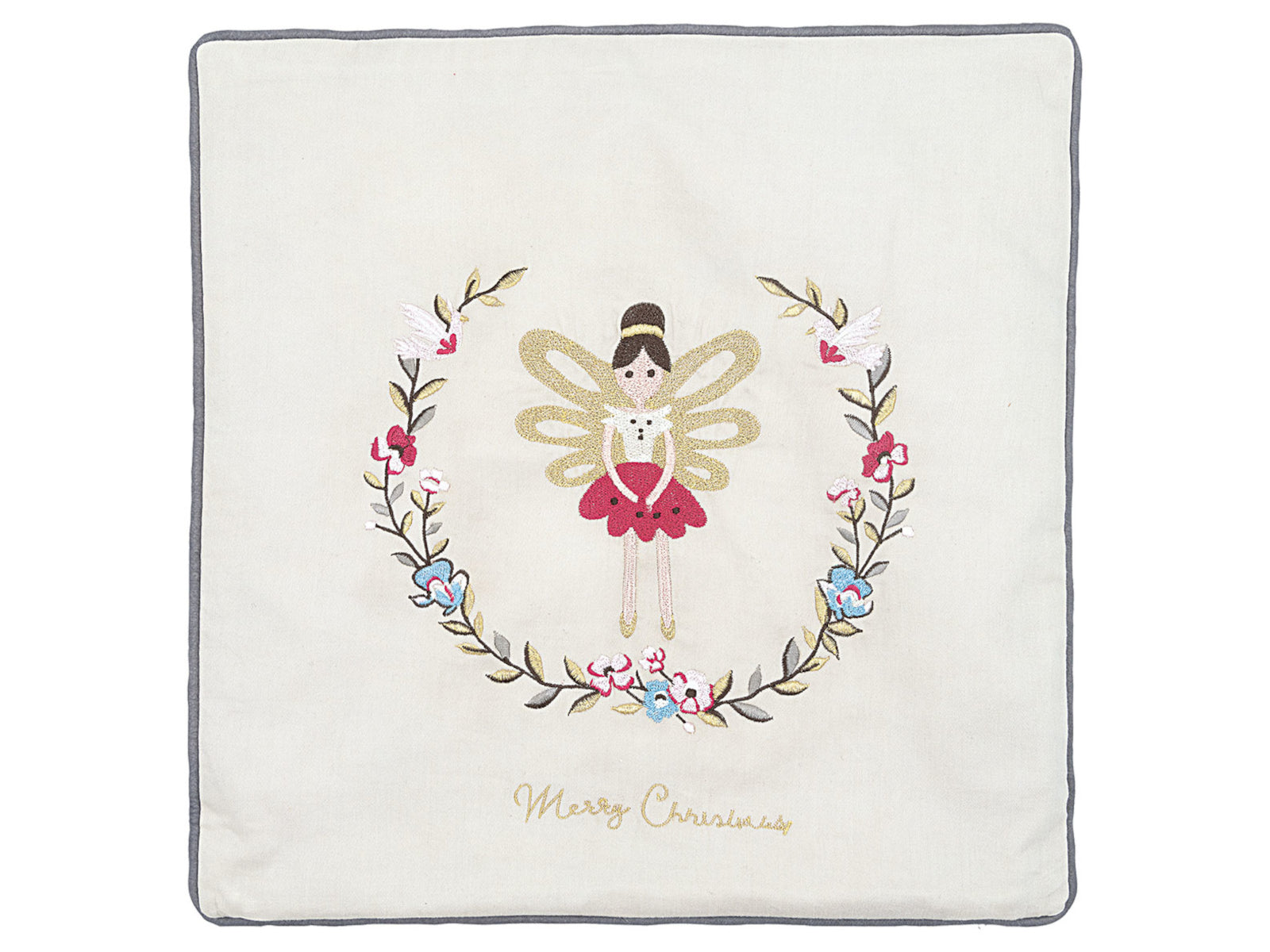 Greengate Cindarella Kissenhülle mit Stickerei pale grey 40x40cm Freisteller 1