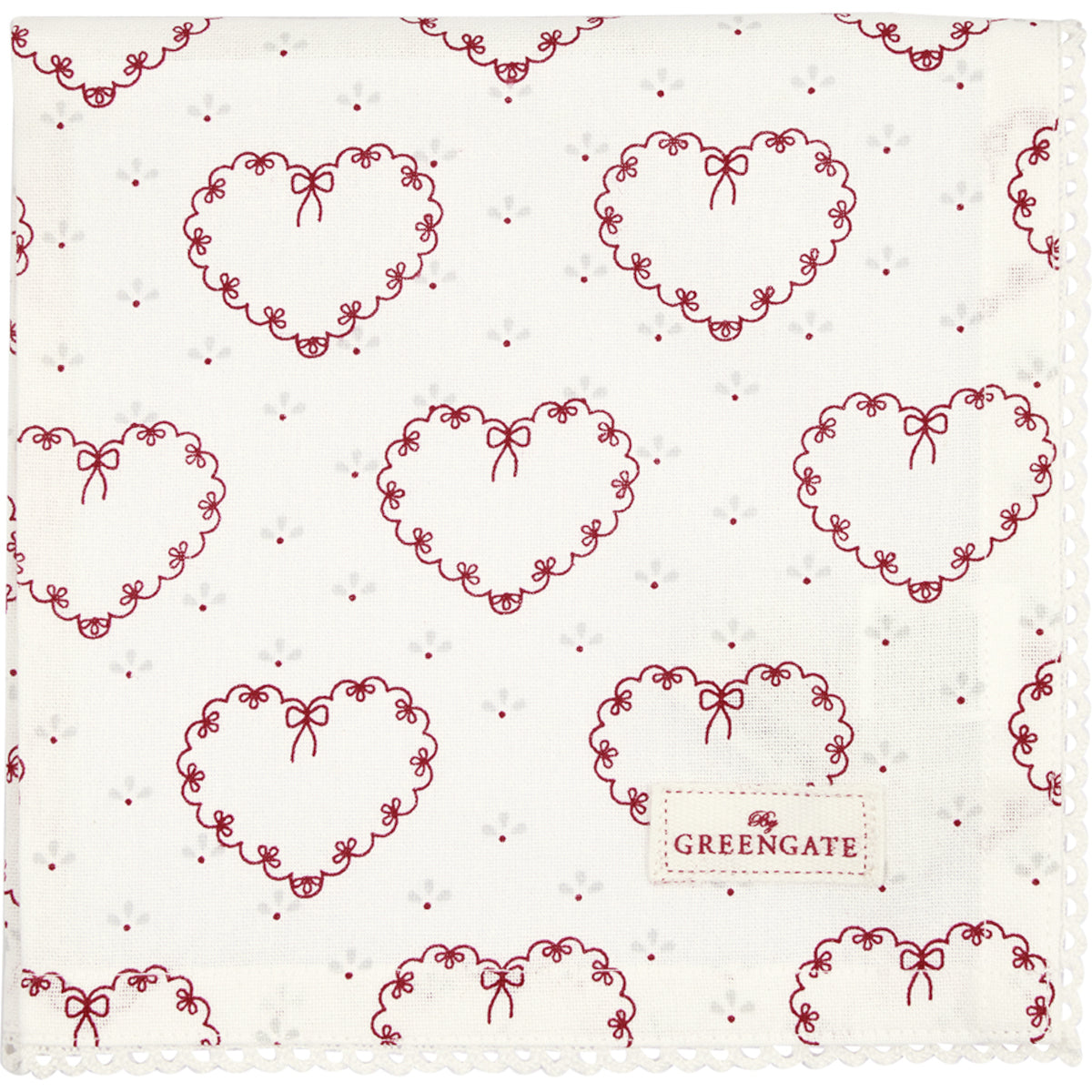 Greengate Layla Stoffserviette mit Spitze Herz weiss 40x40cm Freisteller