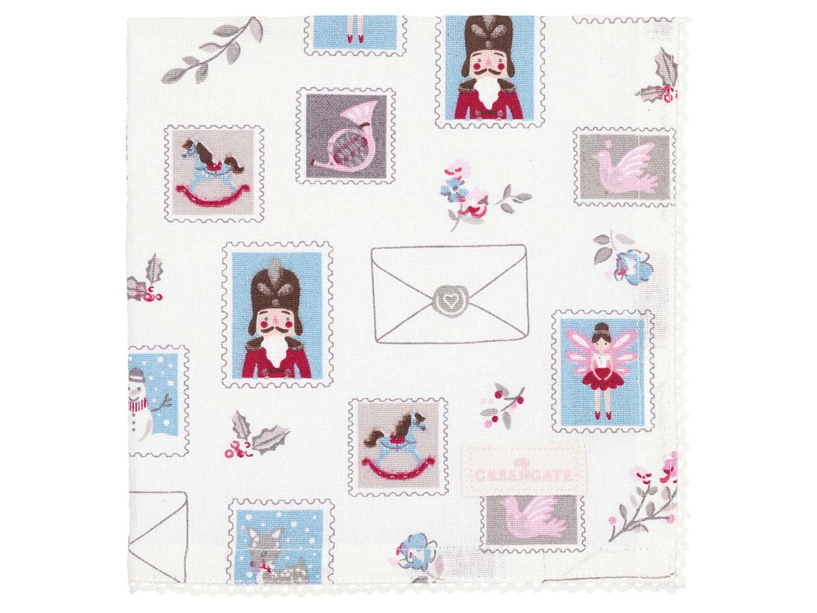 Greengate Xmas letter Stoffserviette mit Spitze white 40x40cm Freisteller 1