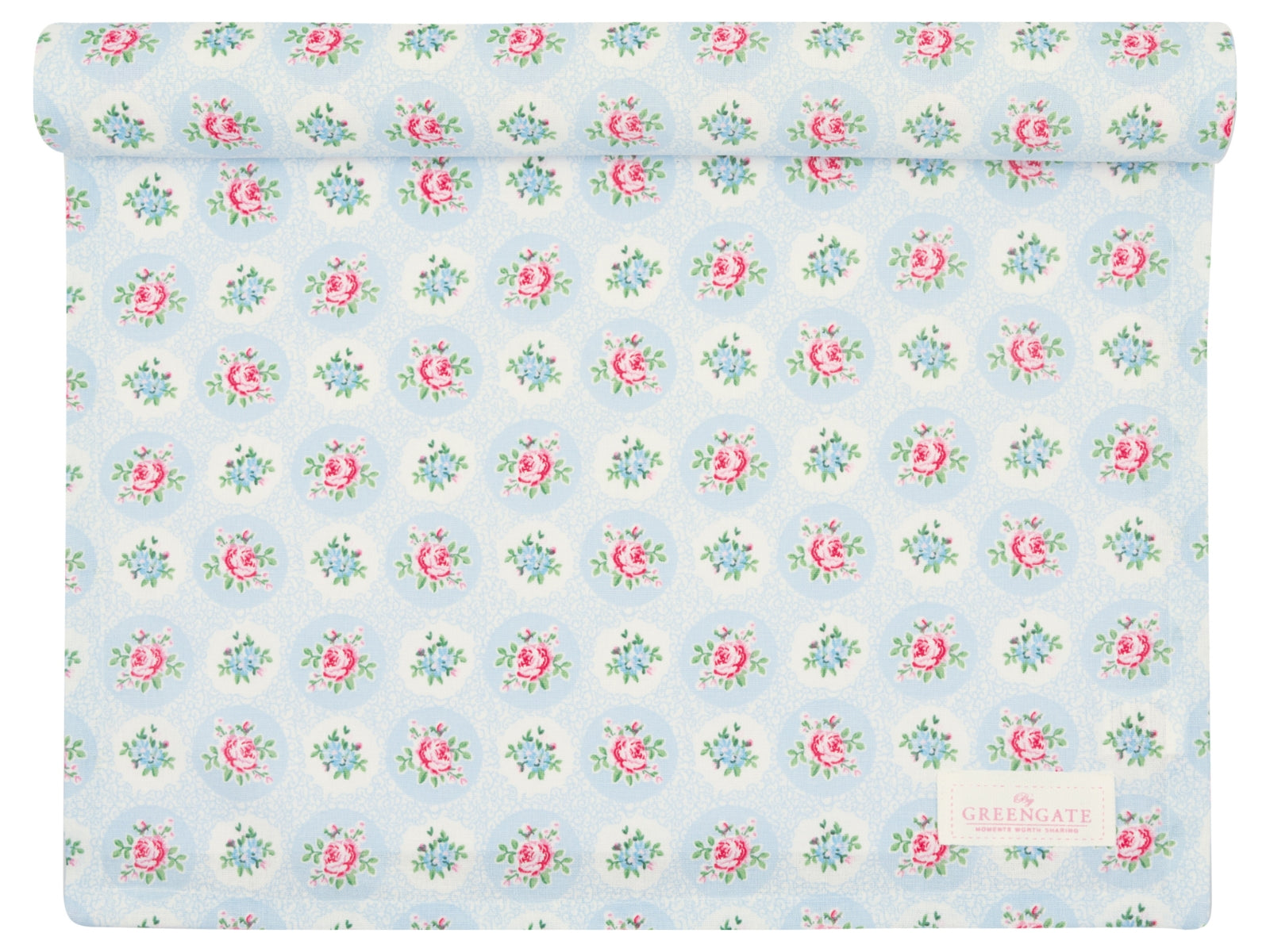 Greengate Elle Tischläufer pale blue 140x45cm Freisteller 1