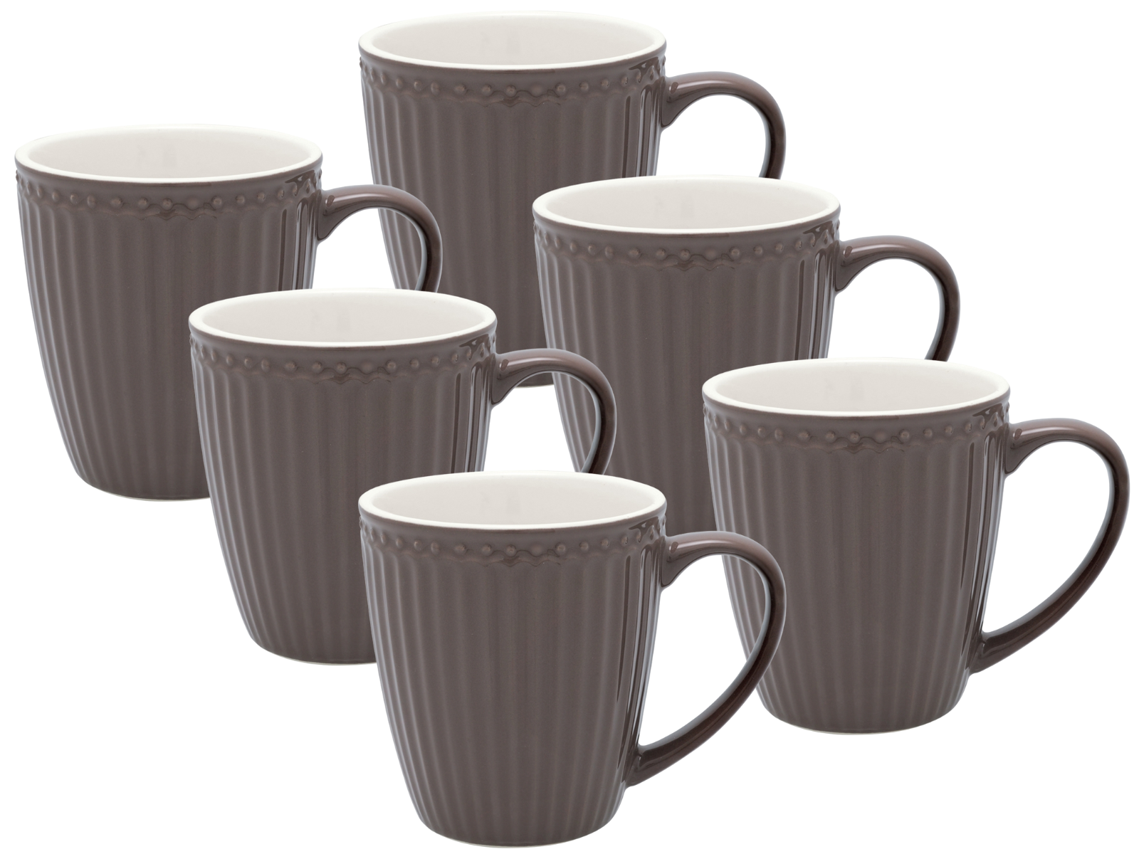 Greengate Alice Becher mit Henkel dark chocolate 0,4 l Set6 Freisteller