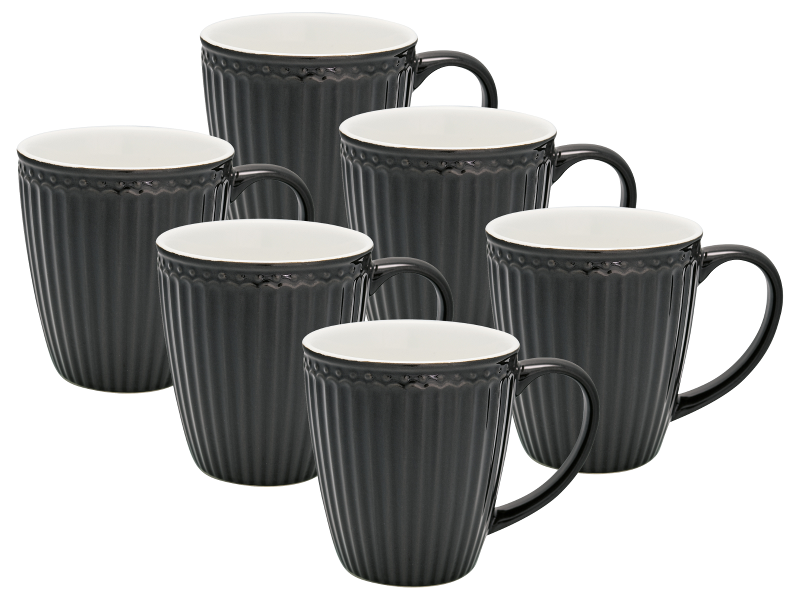 Greengate Alice Becher mit Henkel dark grey 0,4 l Set6