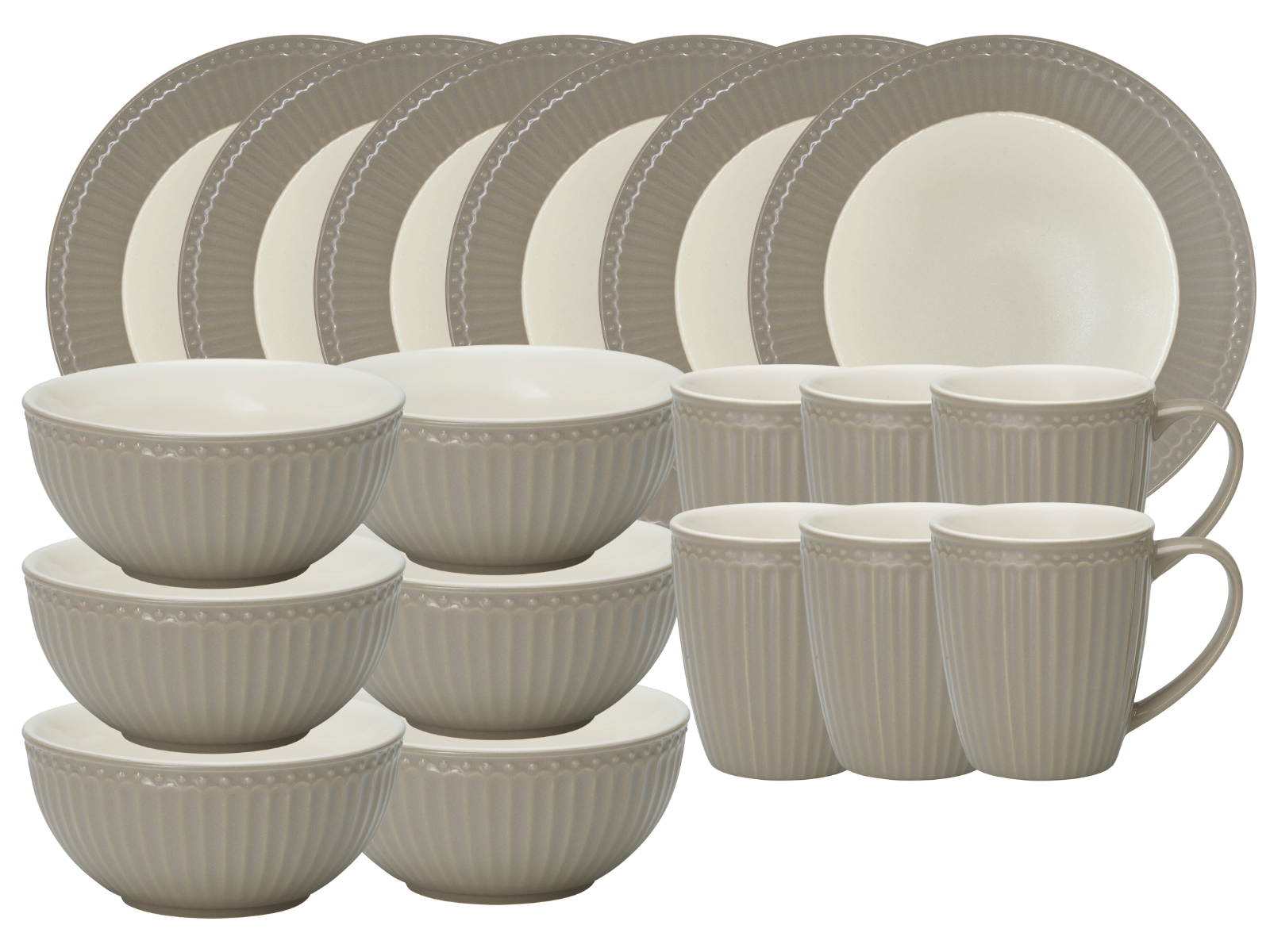 Greengate Alice Frühstücksset warm grey 18tlg Freisteller