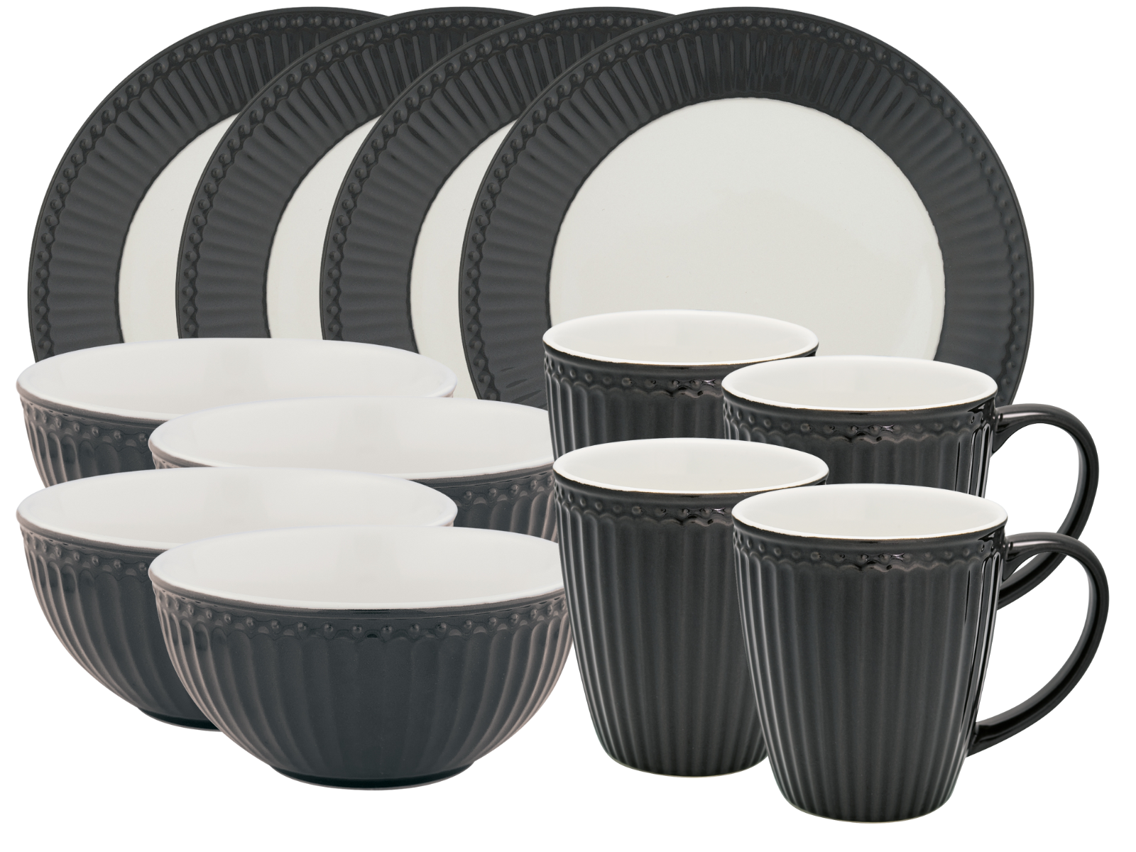 Greengate Alice Frühstücksset dark grey 12tlg Freisteller