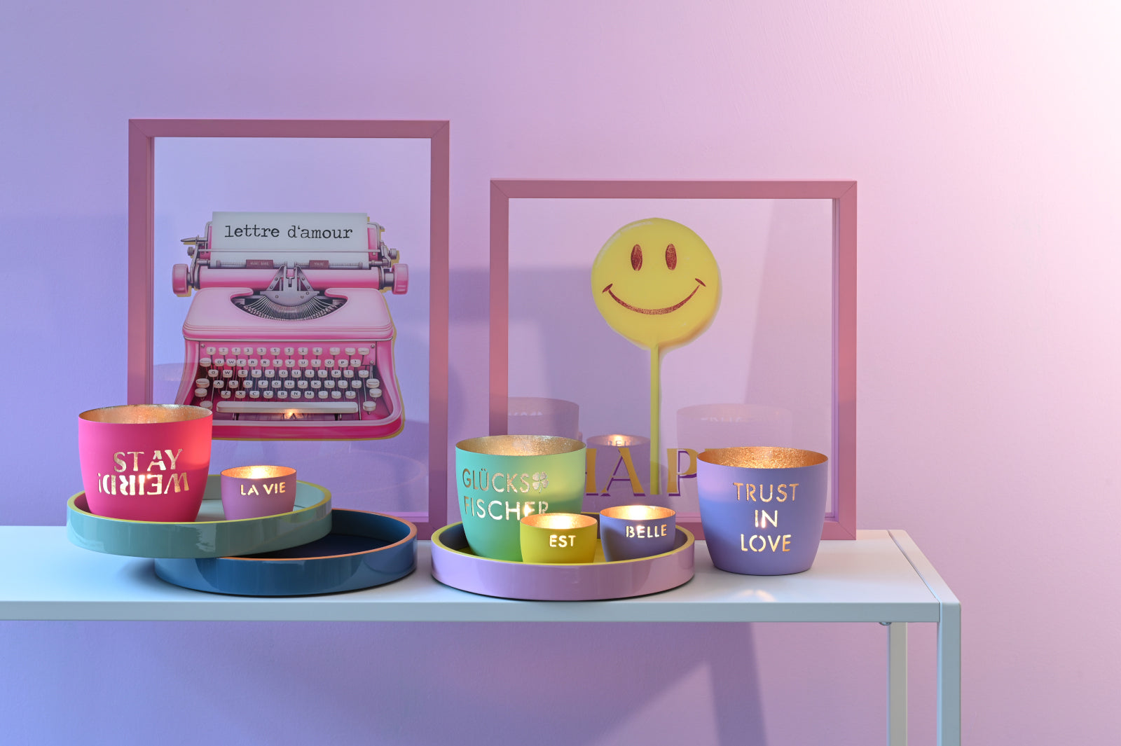 Giftcompany Madras Windlicht M Happy wife, happy life hot pink/gold 8,5cm Lifestyle 3