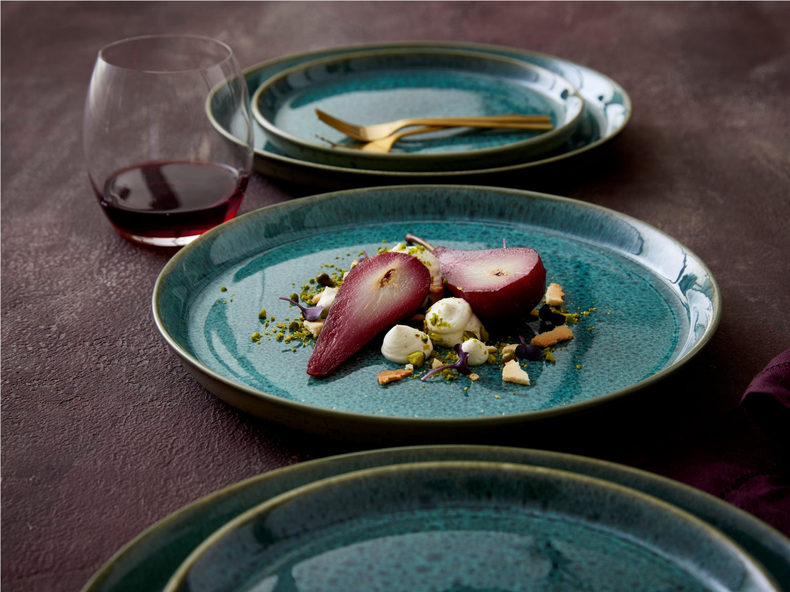 Bitz Speiseteller matt green / shiny green 27 cm Set6 Lifestyle1