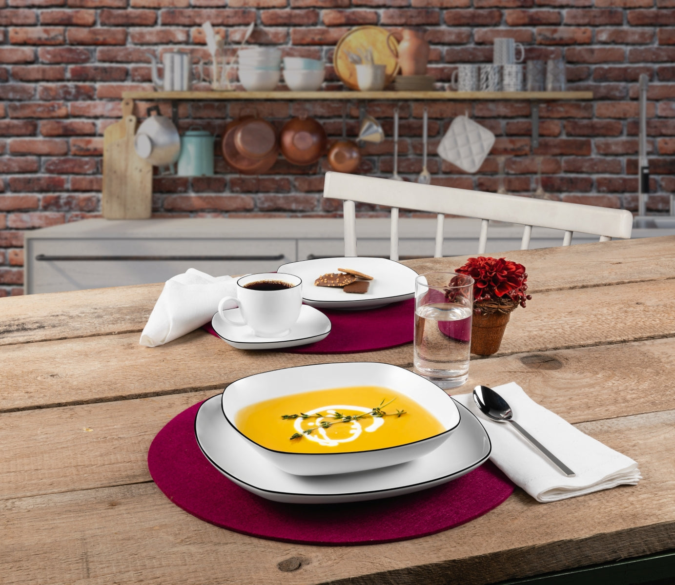 Seltmann Weiden Lido Black Line Tafelservice 12tlg. eckig