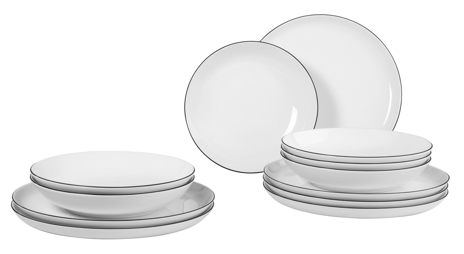 Seltmann Weiden Lido Black Line Tafelservice 12tlg. rund