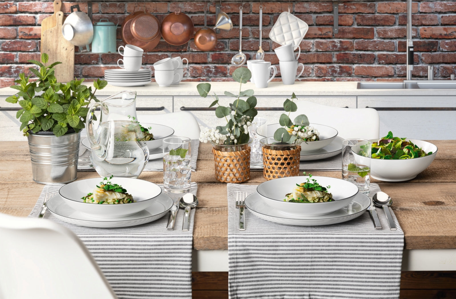 Seltmann Weiden Lido Black Line Tafelservice 12tlg. rund