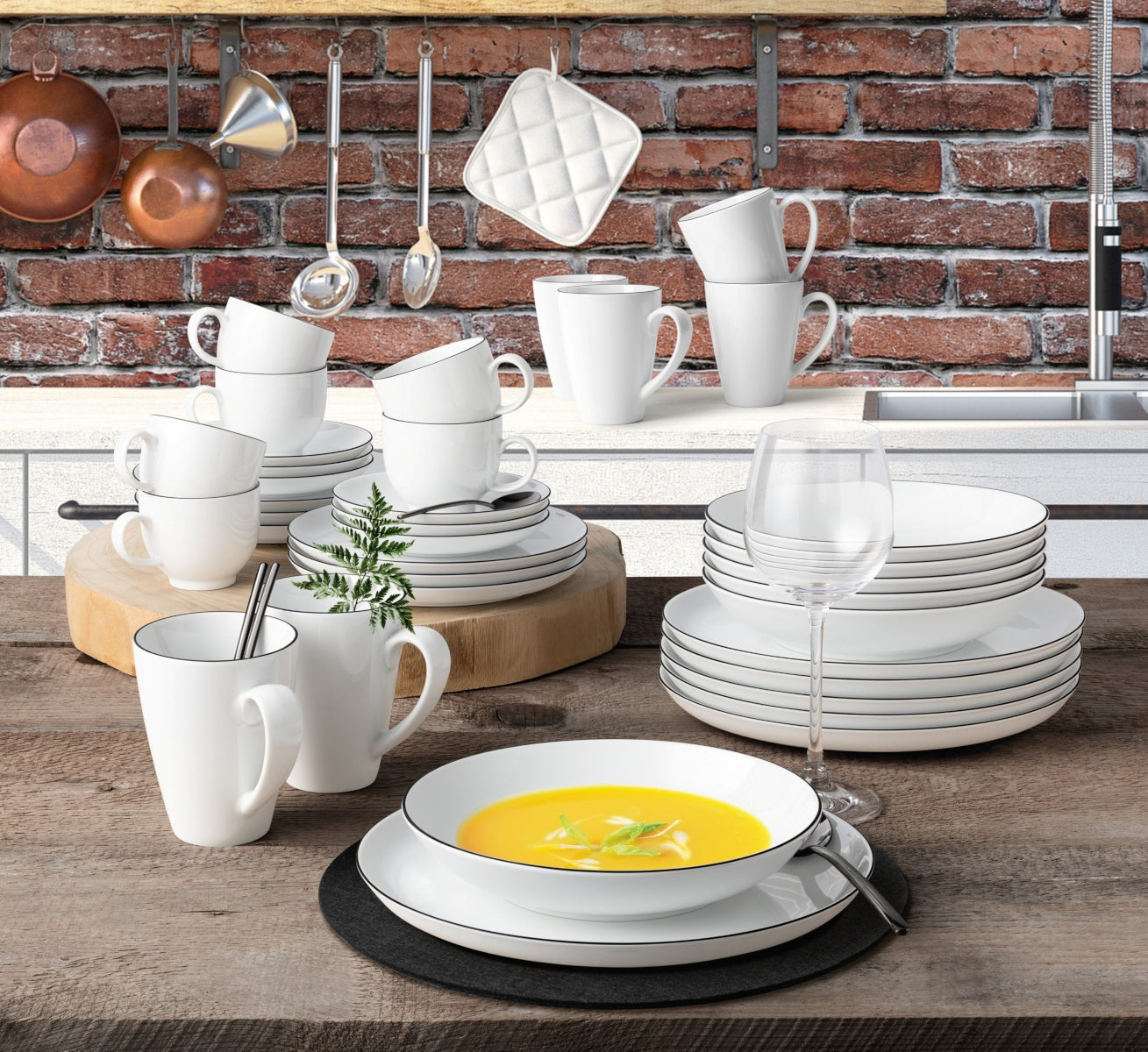 Seltmann Weiden Lido Black Line Tafelservice 12tlg. rund