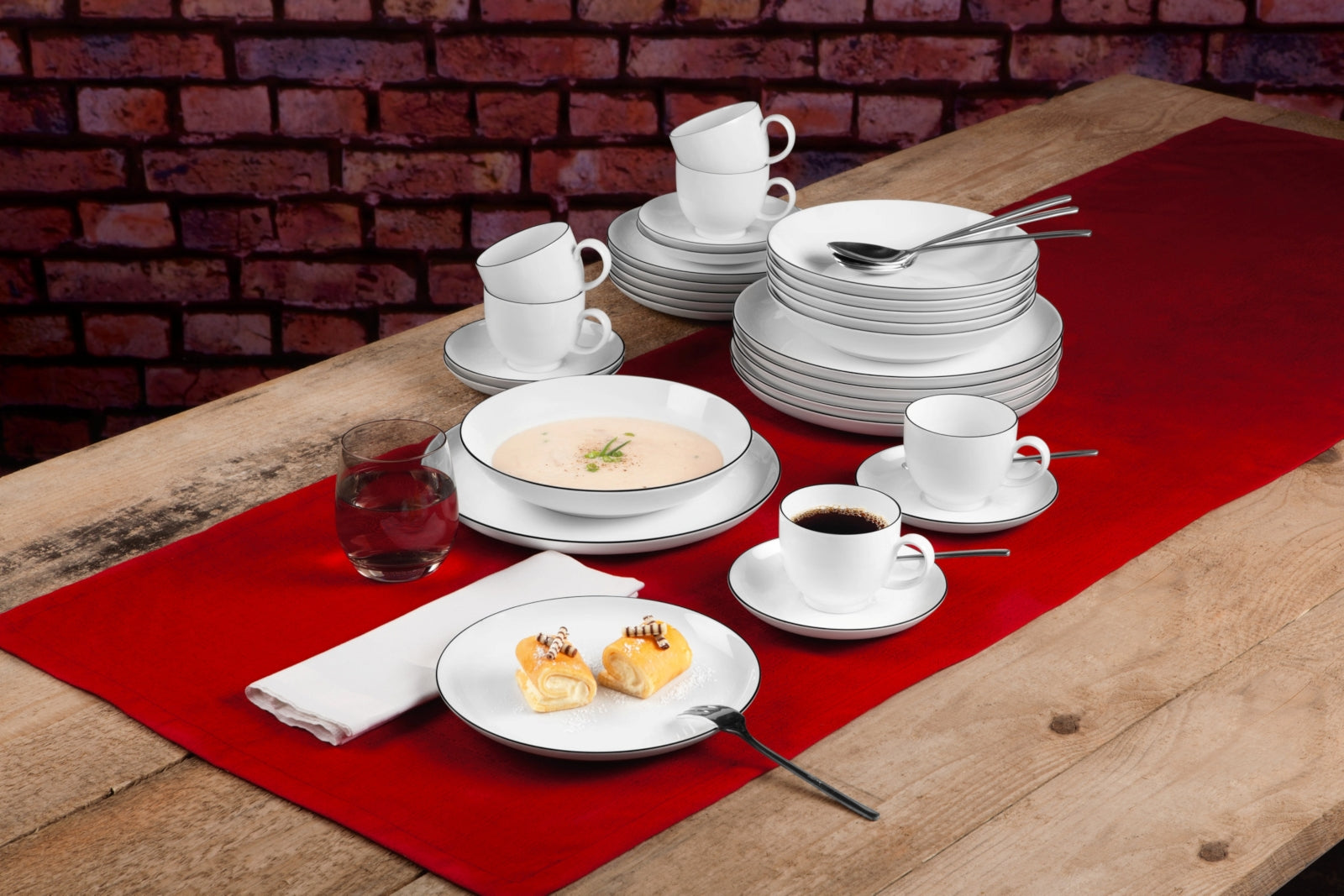 Seltmann Weiden Lido Black Line Tafelservice 12tlg. rund