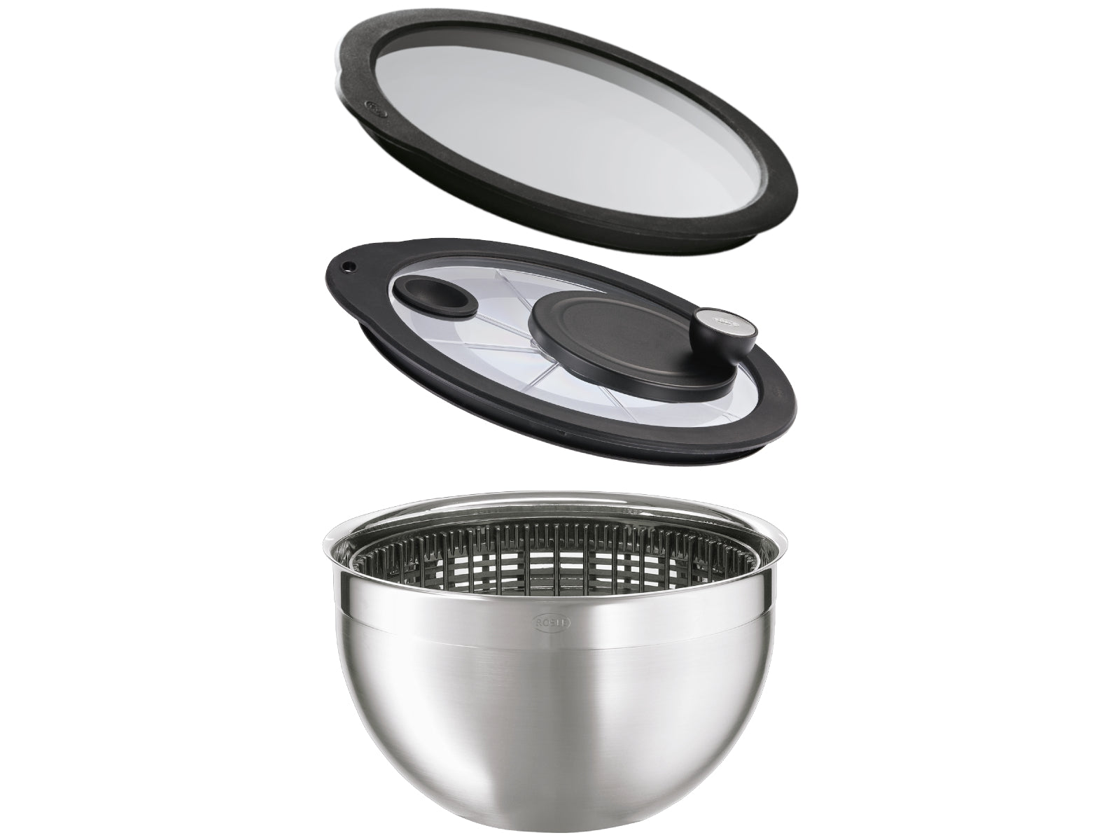 Rösle Salatschleuder mit Glasdeckel u. Frischhaltedeckel