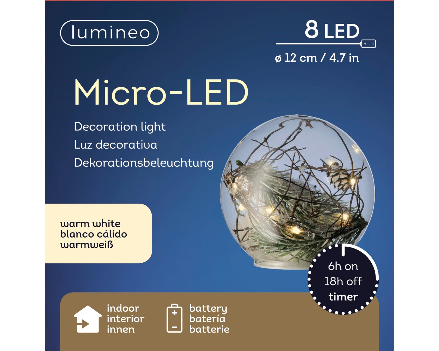 Lumineo Micro LED Glaskugel stehend 12 cm