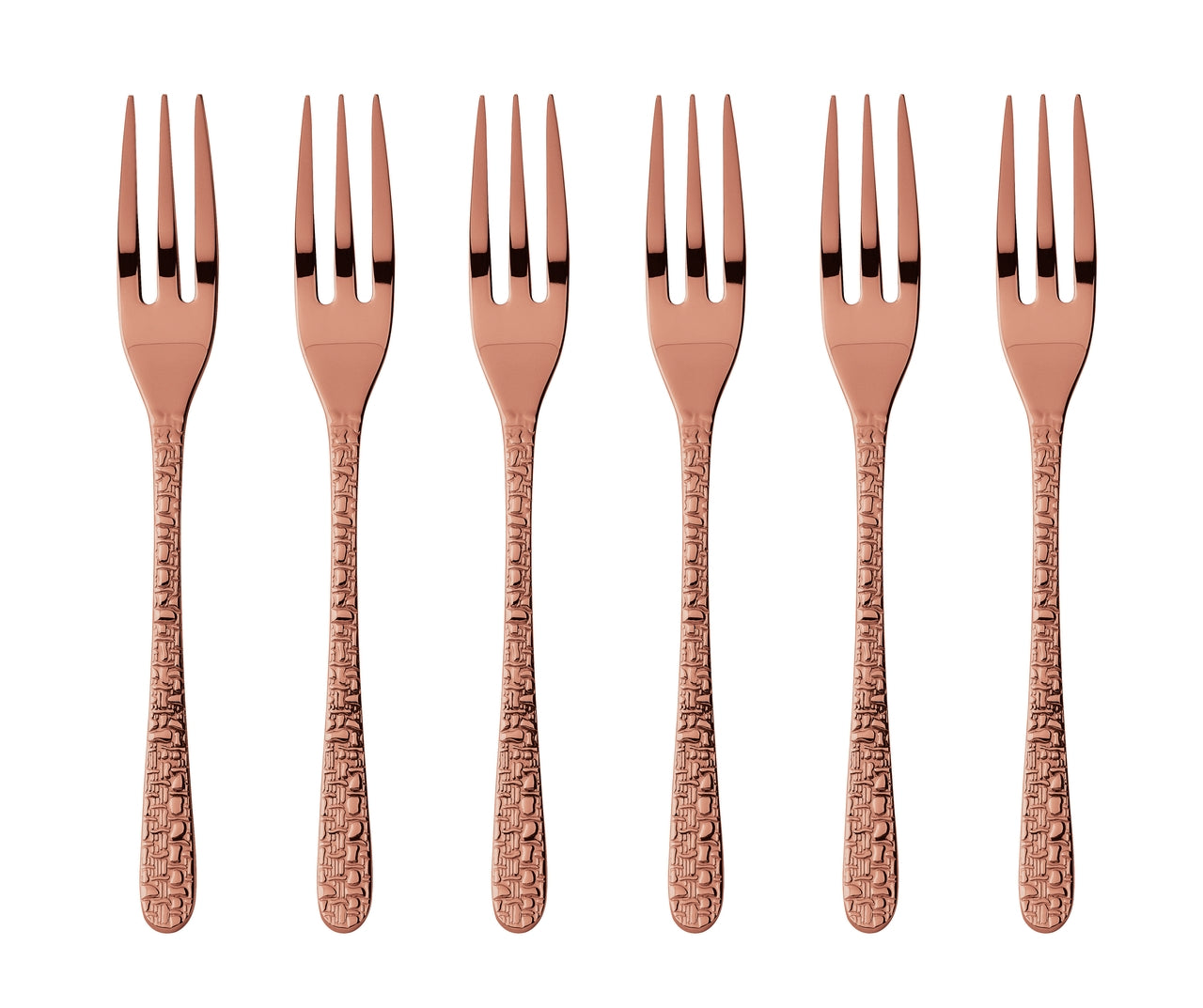 Sambonet Venezia Edelstahl/PVD Kupfer Kuchengabeln Set 6