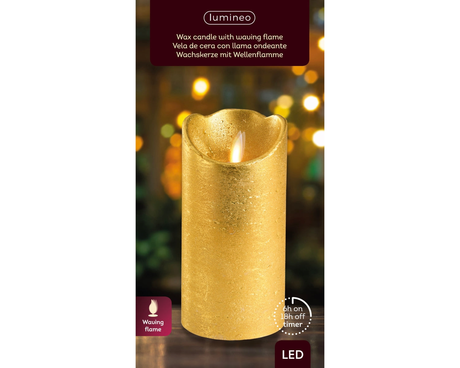 Lumineo LED Flackerkerze Indoor gold 7,5 x 15 cm