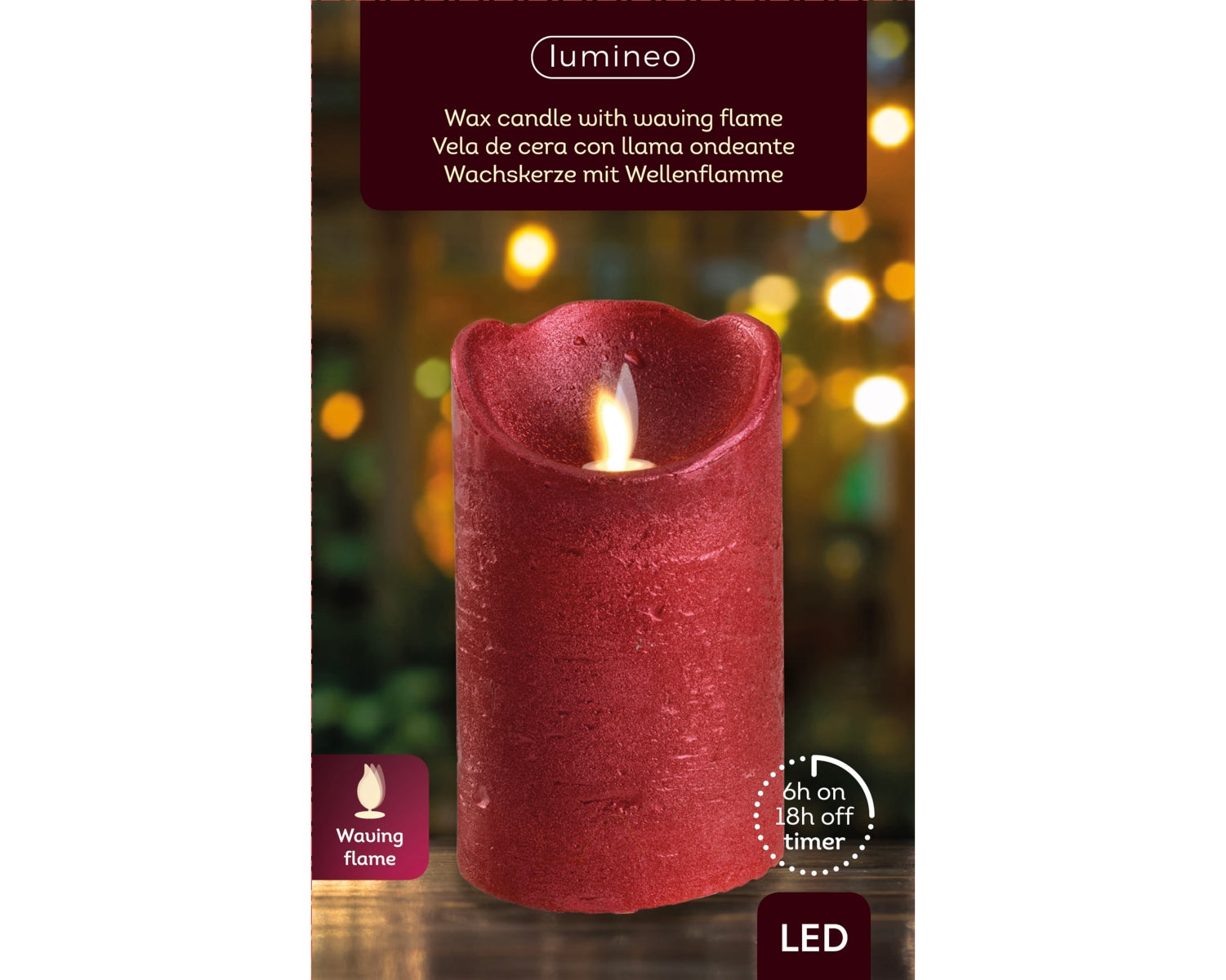 Lumineo LED Flackerkerze Indoor weihnachtsrot 7,5x 12,5 cm
