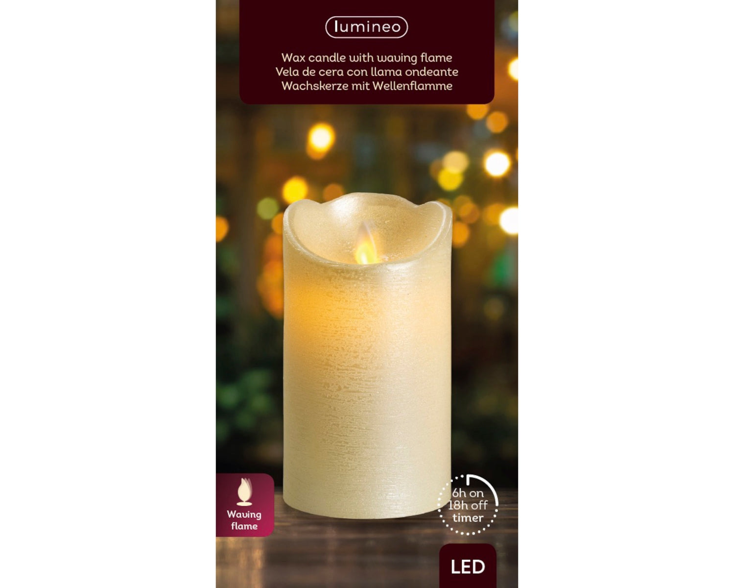 Lumineo LED Flackerkerze Indoor perle 7,5 x 15 cm