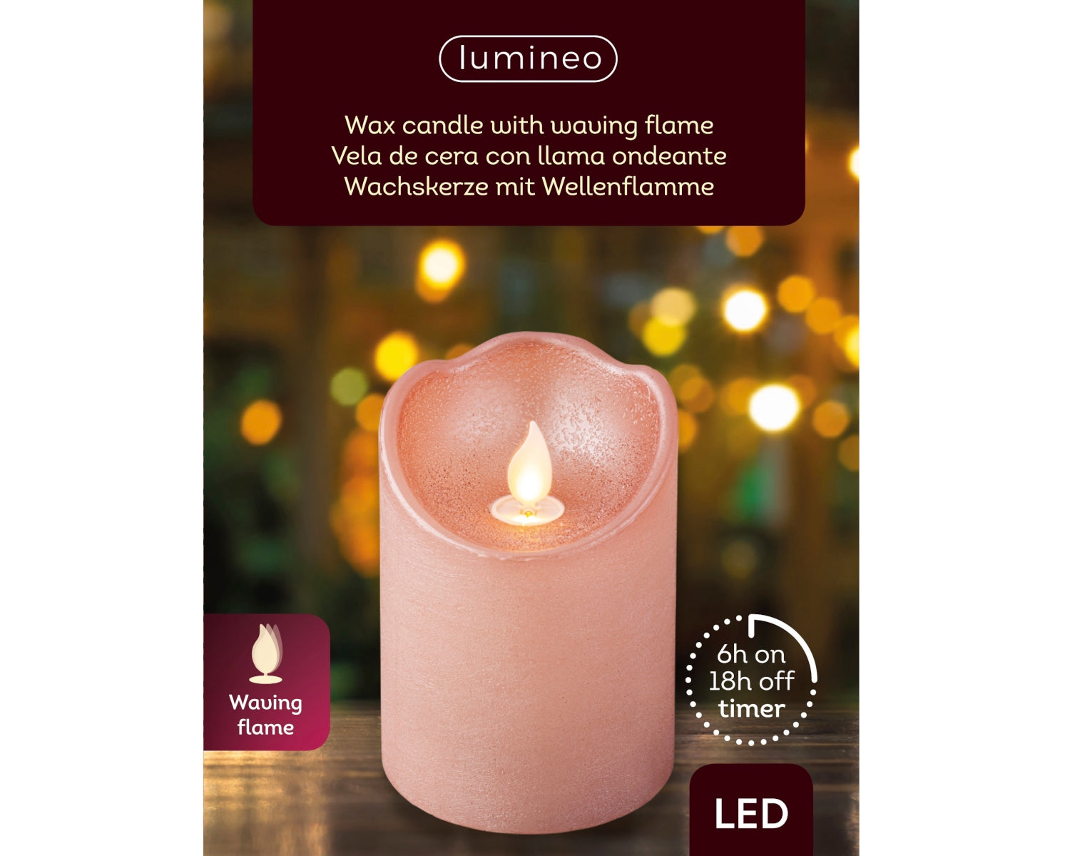 Lumineo LED Flackerkerze Indoor puderrosa 7,5 x 10 cm