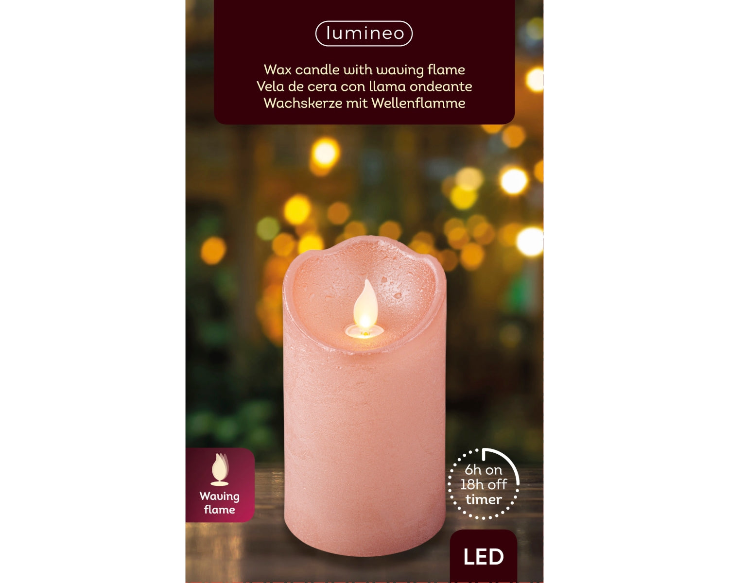 Lumineo LED Flackerkerze Indoor puderrosa 7,5 x 12,5 cm