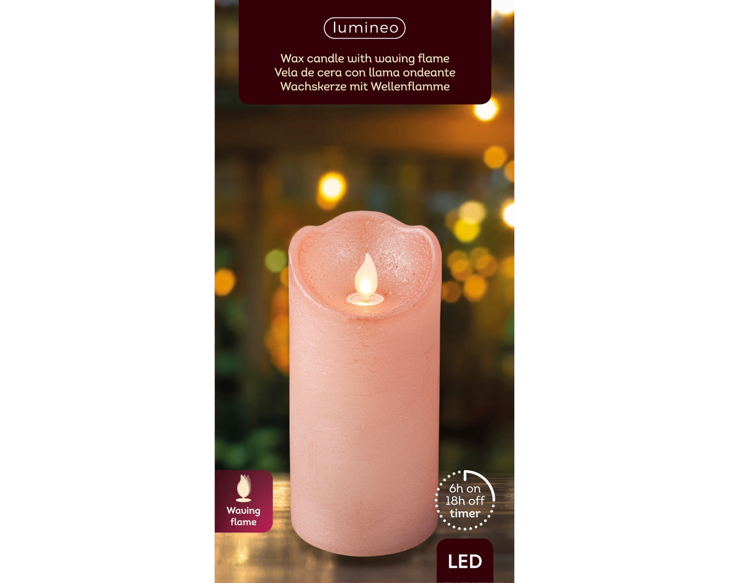 Lumineo LED Flackerkerze Indoor puderrosa 7,5 x 15 cm