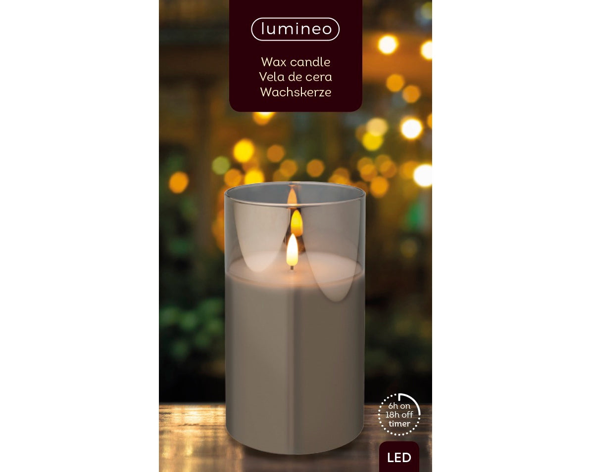 Lumineo LED Kerze Wachs Indoor rauchgrau 10 x 17,5 cm