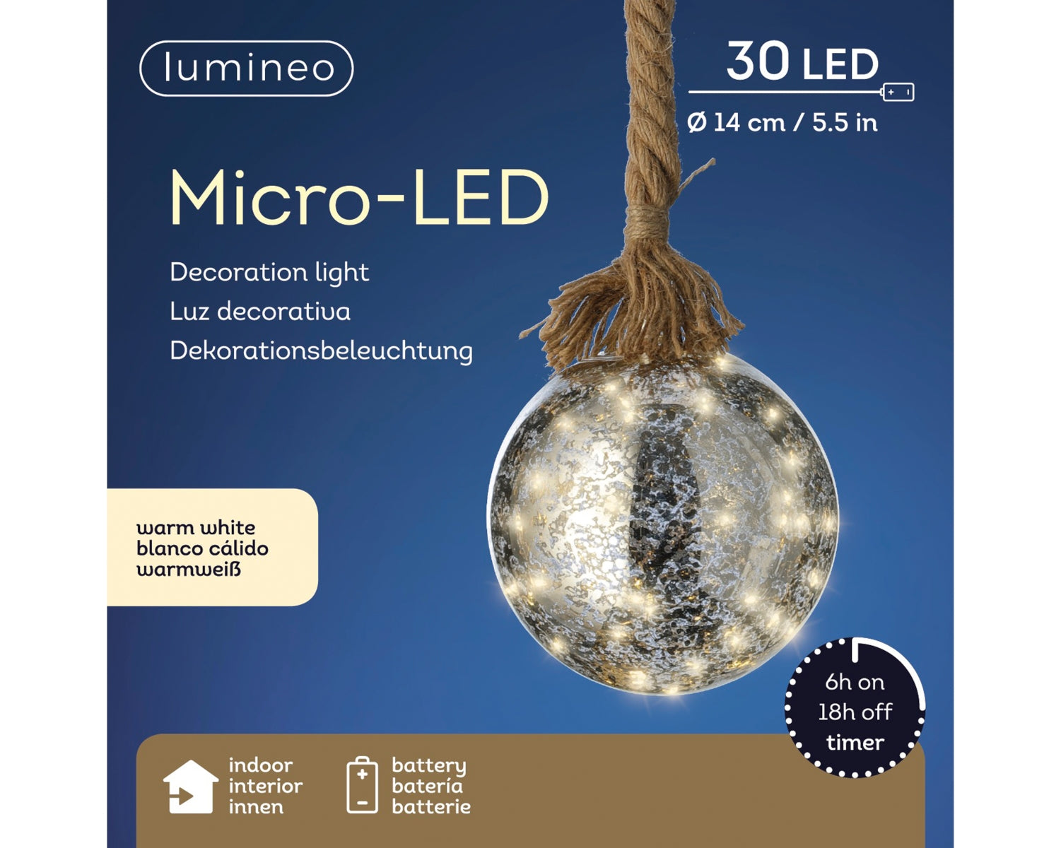 Lumineo Micro LED Kugel silber craquelée 14 x 80 cm
