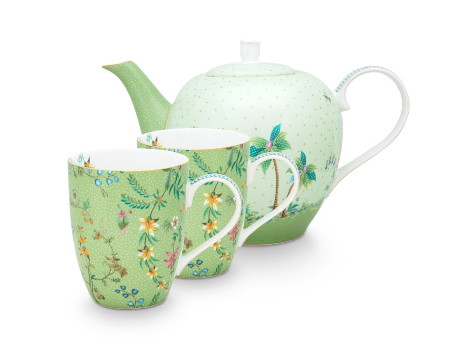PIP STUDIO Jolie Flowers Green Teeset groß Set3 Freisteller 