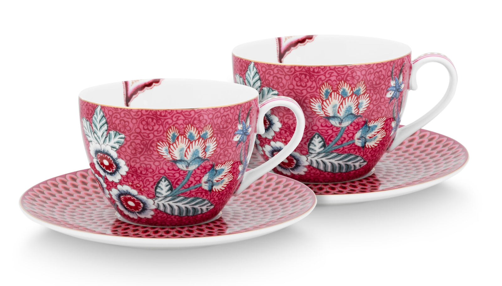 PIP STUDIO Flower Festival Tasse m.Unte. dark pink 280ml Set2