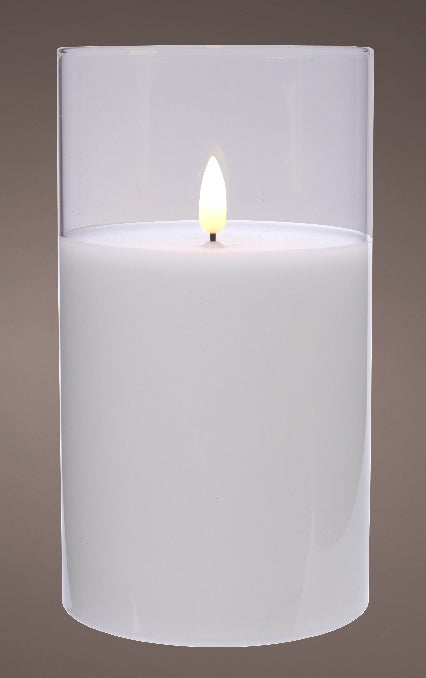 Lumineo LED Kerze Wachs Glas warm-white 12,5 cm