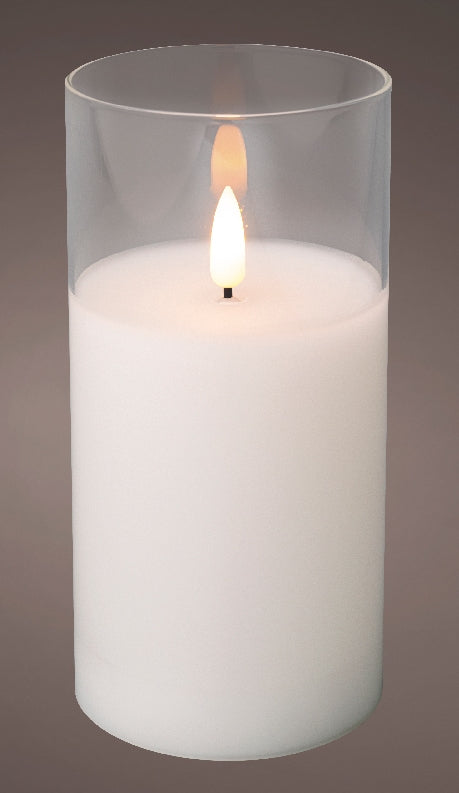 Lumineo LED Kerze Wachs Glas warm-white 15 cm