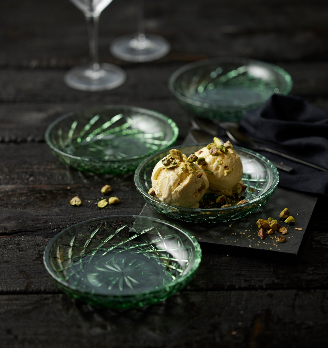 Lyngby Sorrento Teller Glas grün 16 cm Set4 – Tischideen & Ambiente