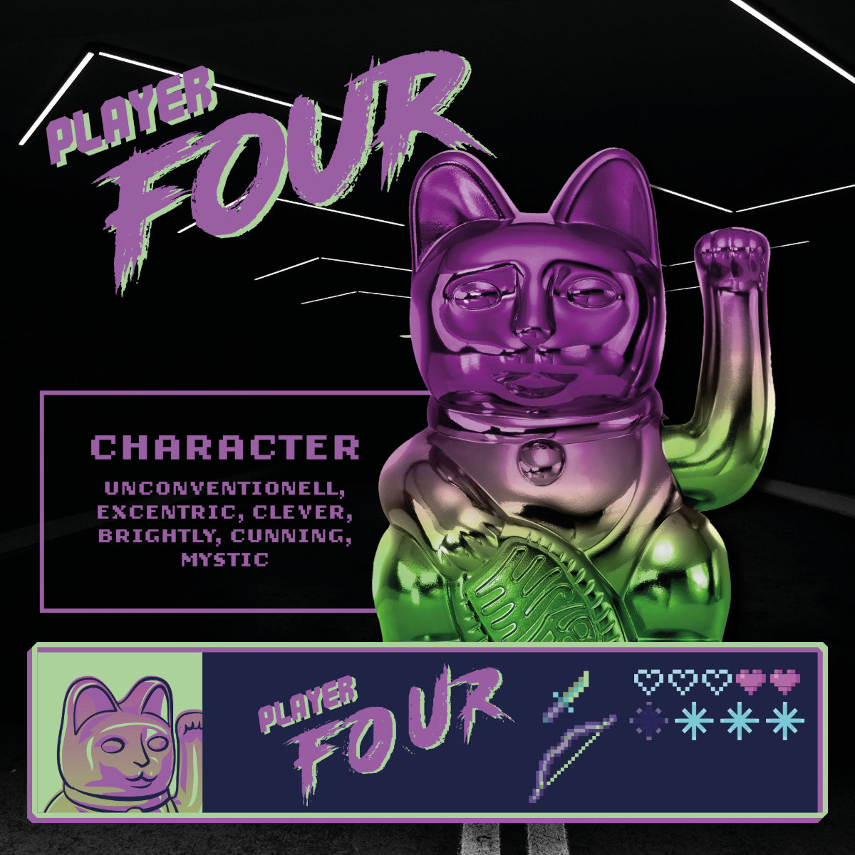 Donkey Products Lucky Cat Player Four Winkekatze shiny purple/green 15cm Lifestyle 4