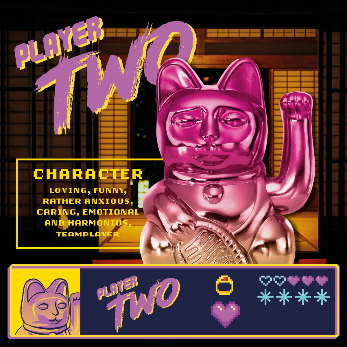 Donkey Products Lucky Cat Player Two Winkekatze shiny pink/yellow 15cm Lifestyle 3