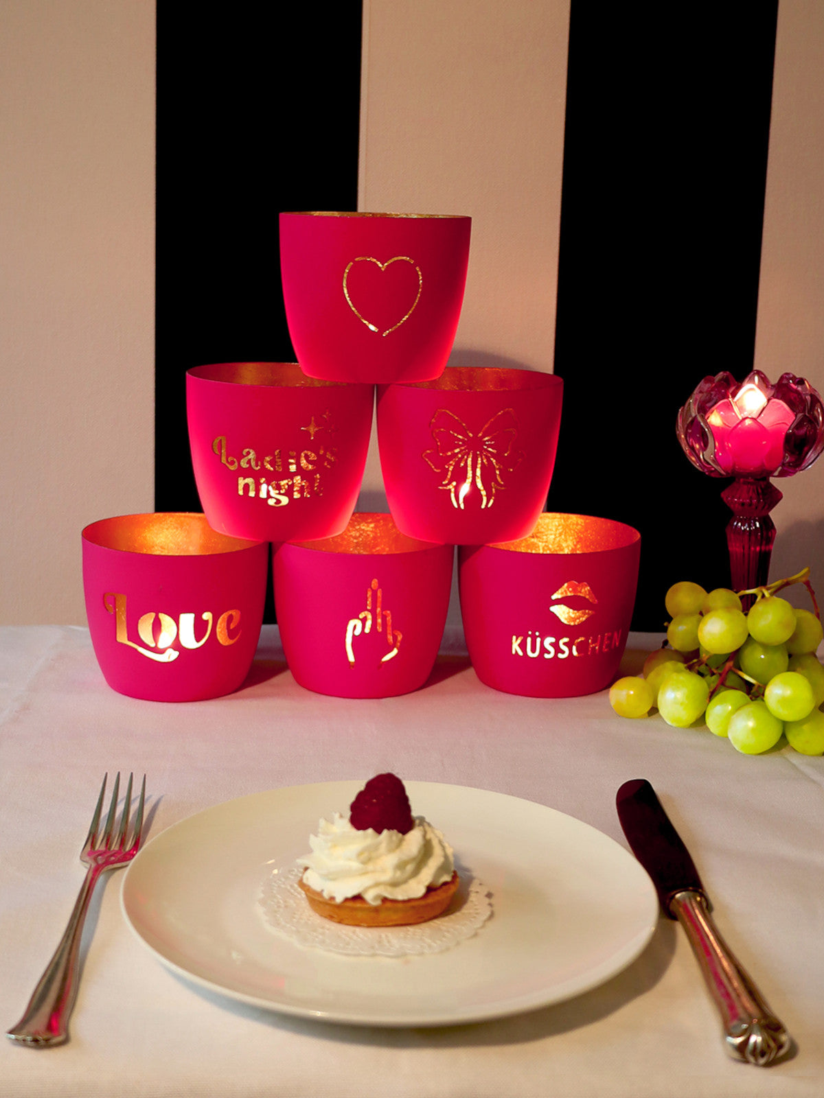 Giftcompany Madras Windlicht M Herz hot pink/gold 8,5cm – Tischideen & Ambiente