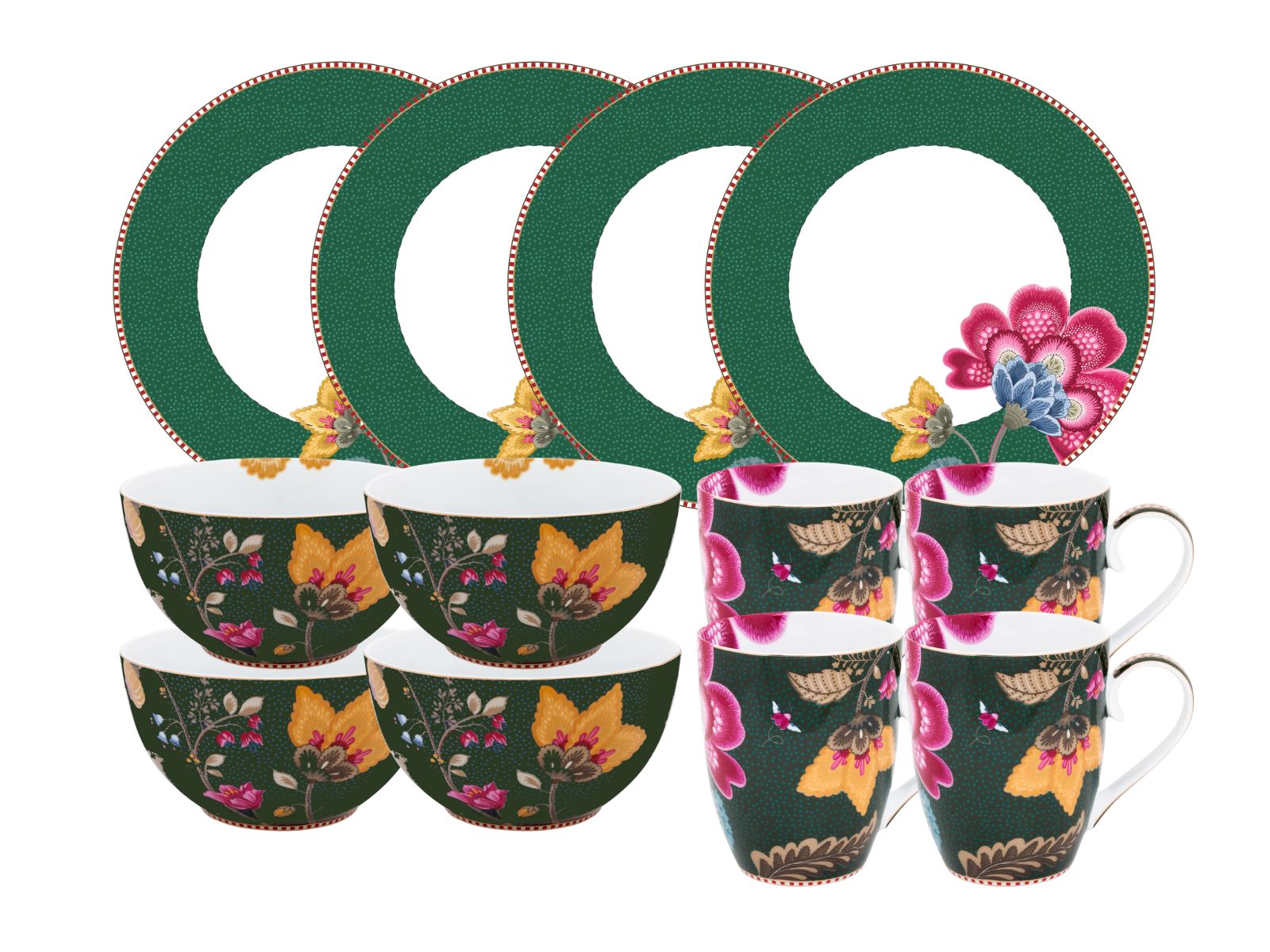 PIP STUDIO Fantasy Green Frühstücks Set Henkelbecher 12tlg Freisteller 1