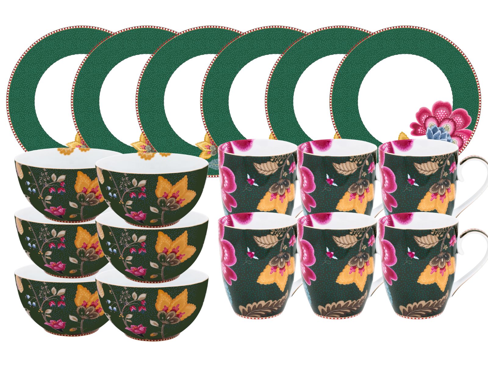 PIP STUDIO Fantasy Green Frühstücks Set Henkelbecher 18tlg Freisteller 1