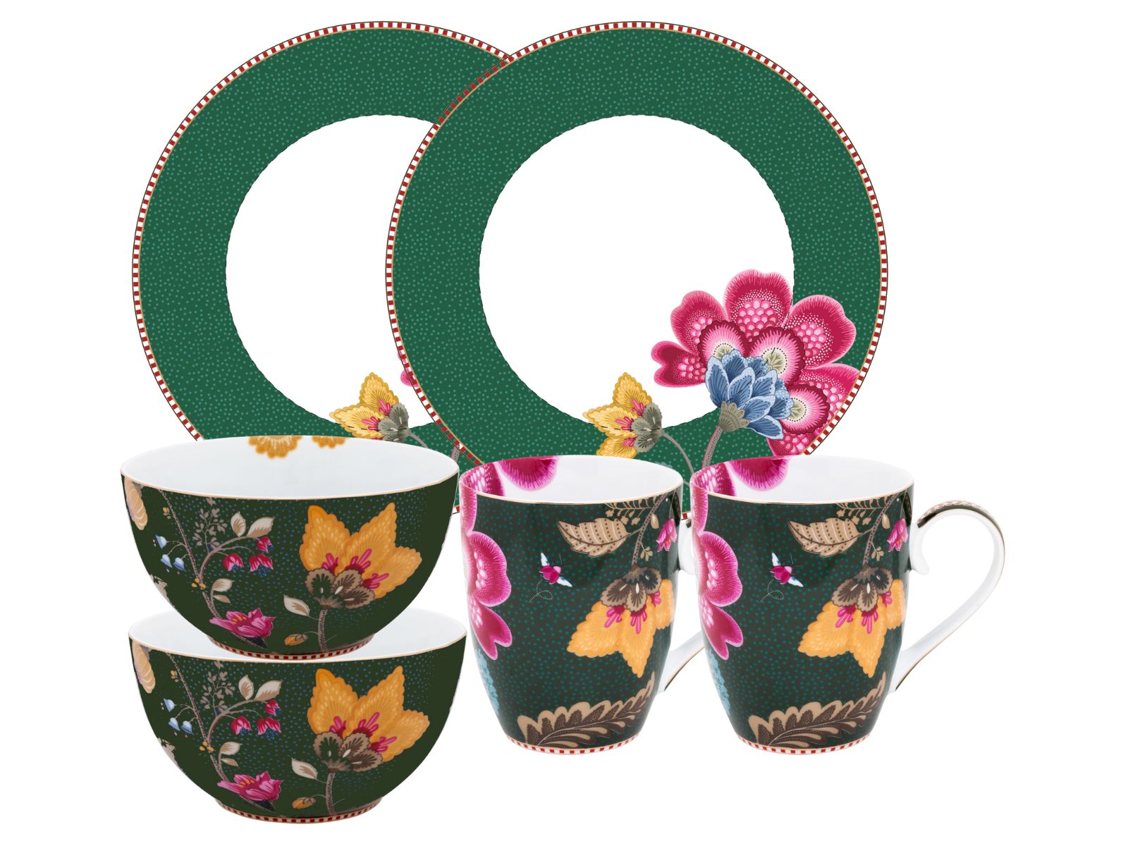 PIP STUDIO Fantasy Green Frühstücks Set Henkelbecher 6tlg Freisteller 1