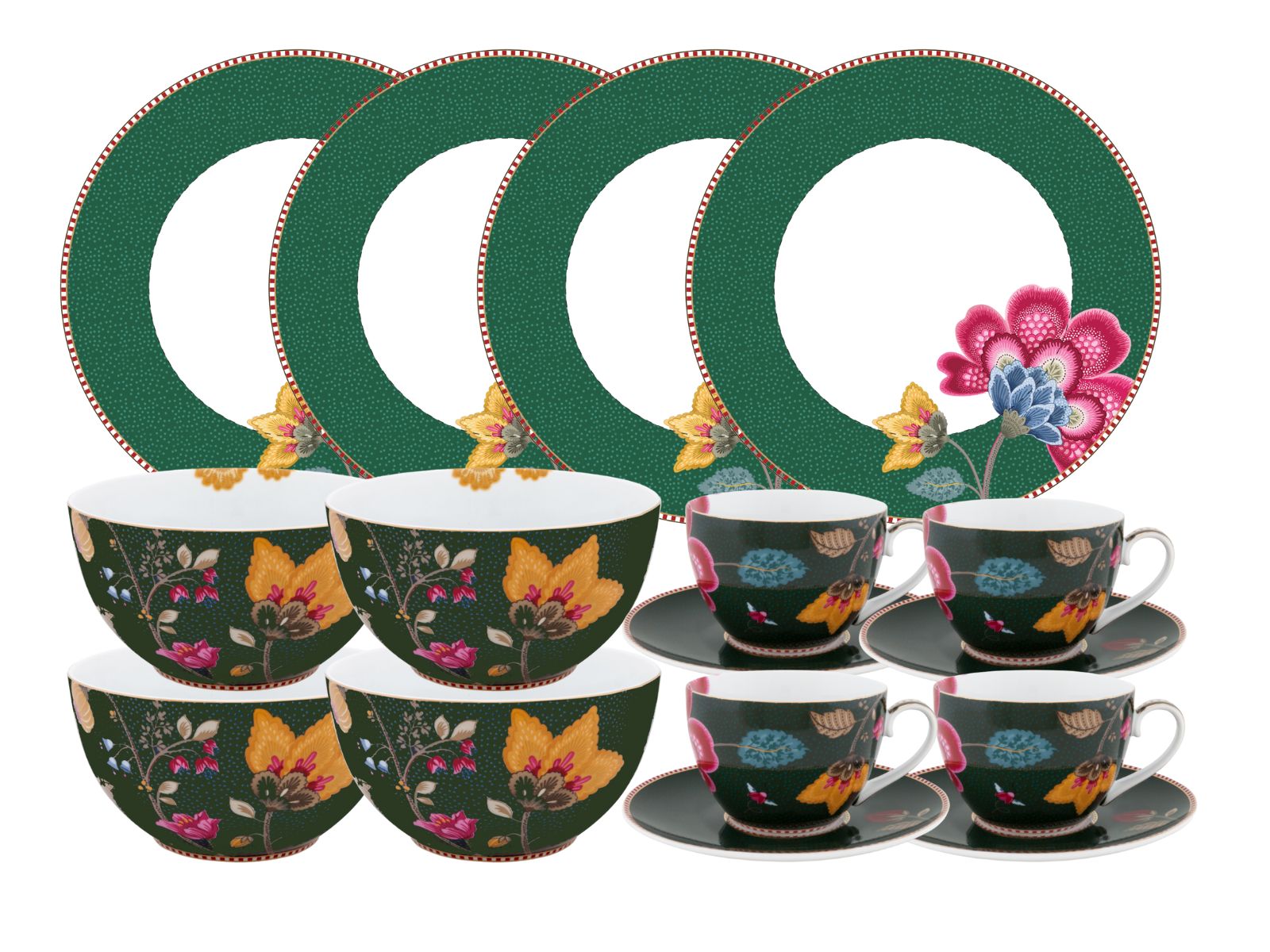 PIP STUDIO Fantasy Green Frühstücks Set Tasse mit Untertasse 12tlg Freisteller 1