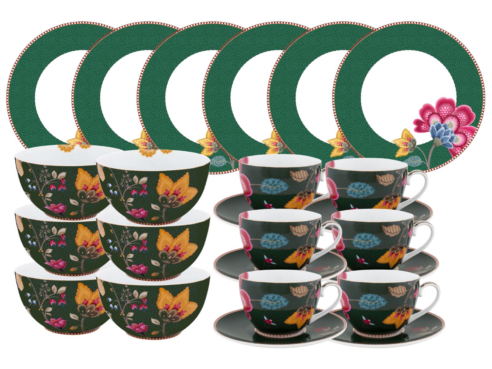 PIP STUDIO Fantasy Green Frühstücks Set Tasse mit Untertasse 18tlg Freisteller 1