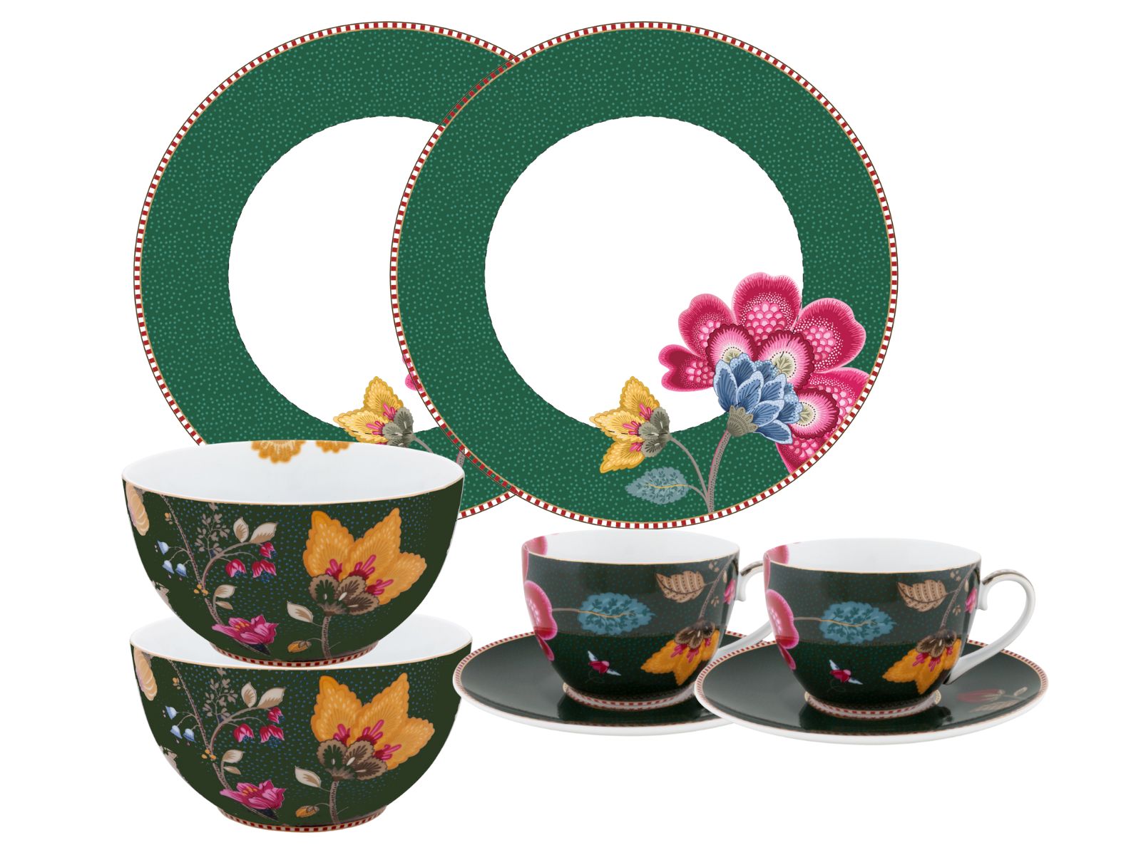 PIP STUDIO Fantasy Green Früshstücks Set Tasse mit Untertasse 6tlg Freisteller 1