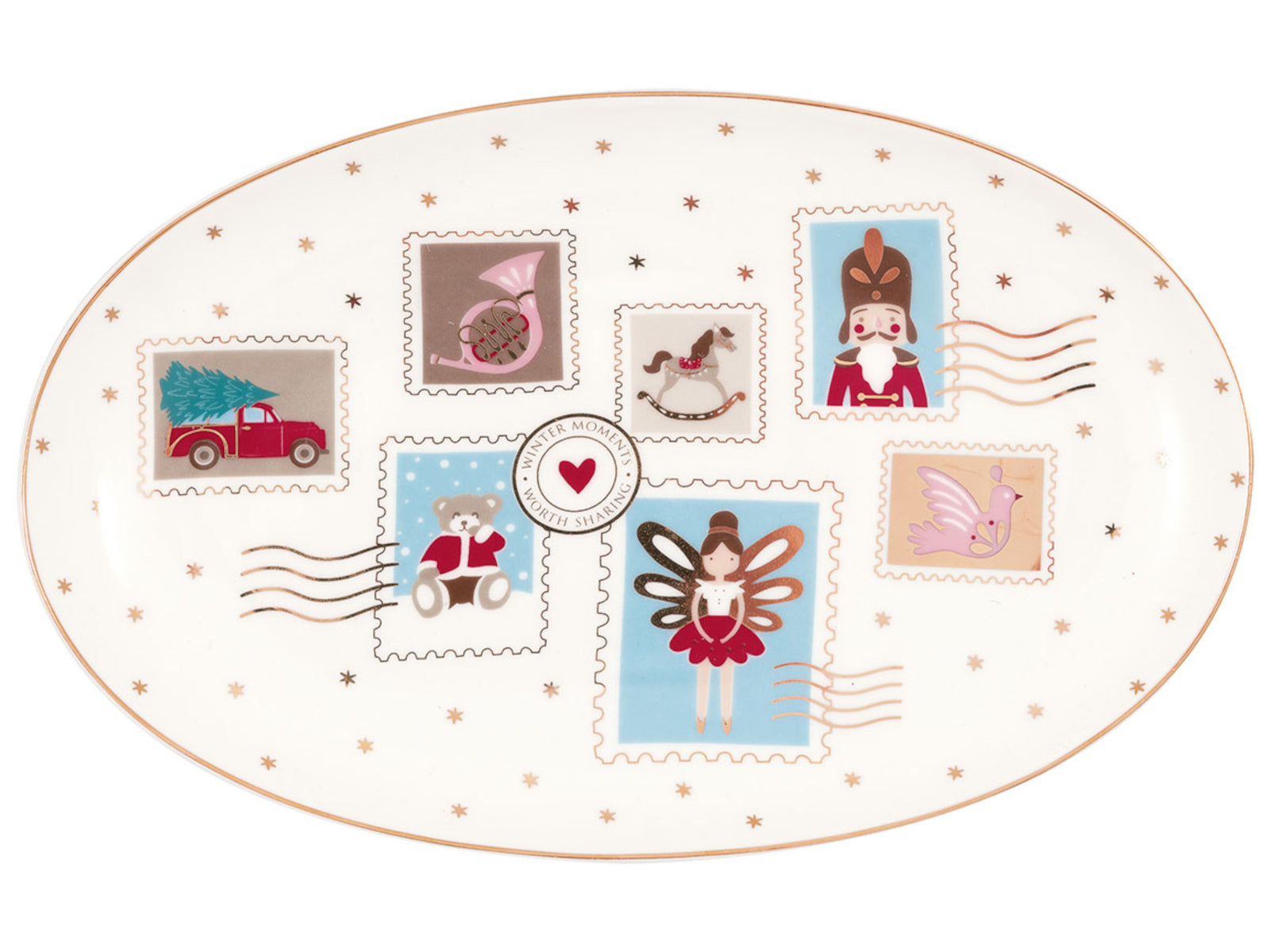 Greengate Xmas letter Servierplatte oval small white 15x24cm Freisteller 1