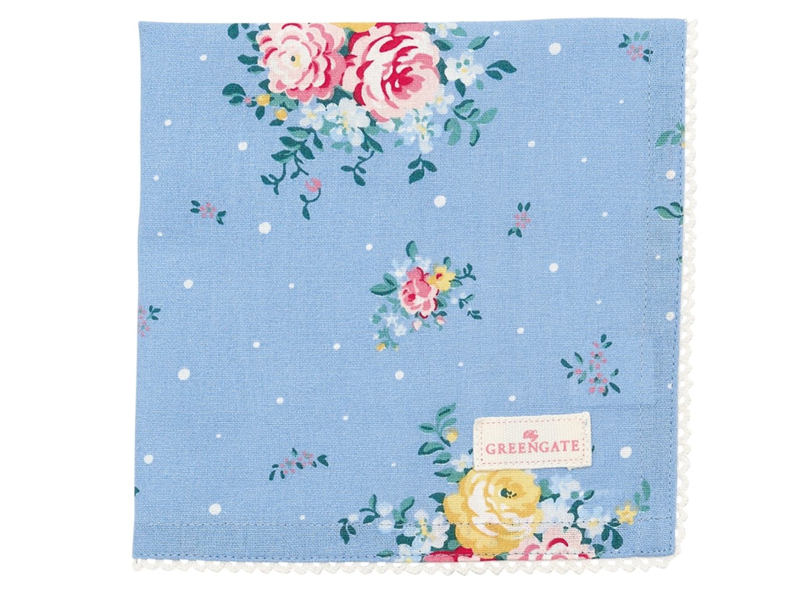 Greengate Laura Stoffserv. mit Spitze dusty blue 40 x 40 cm